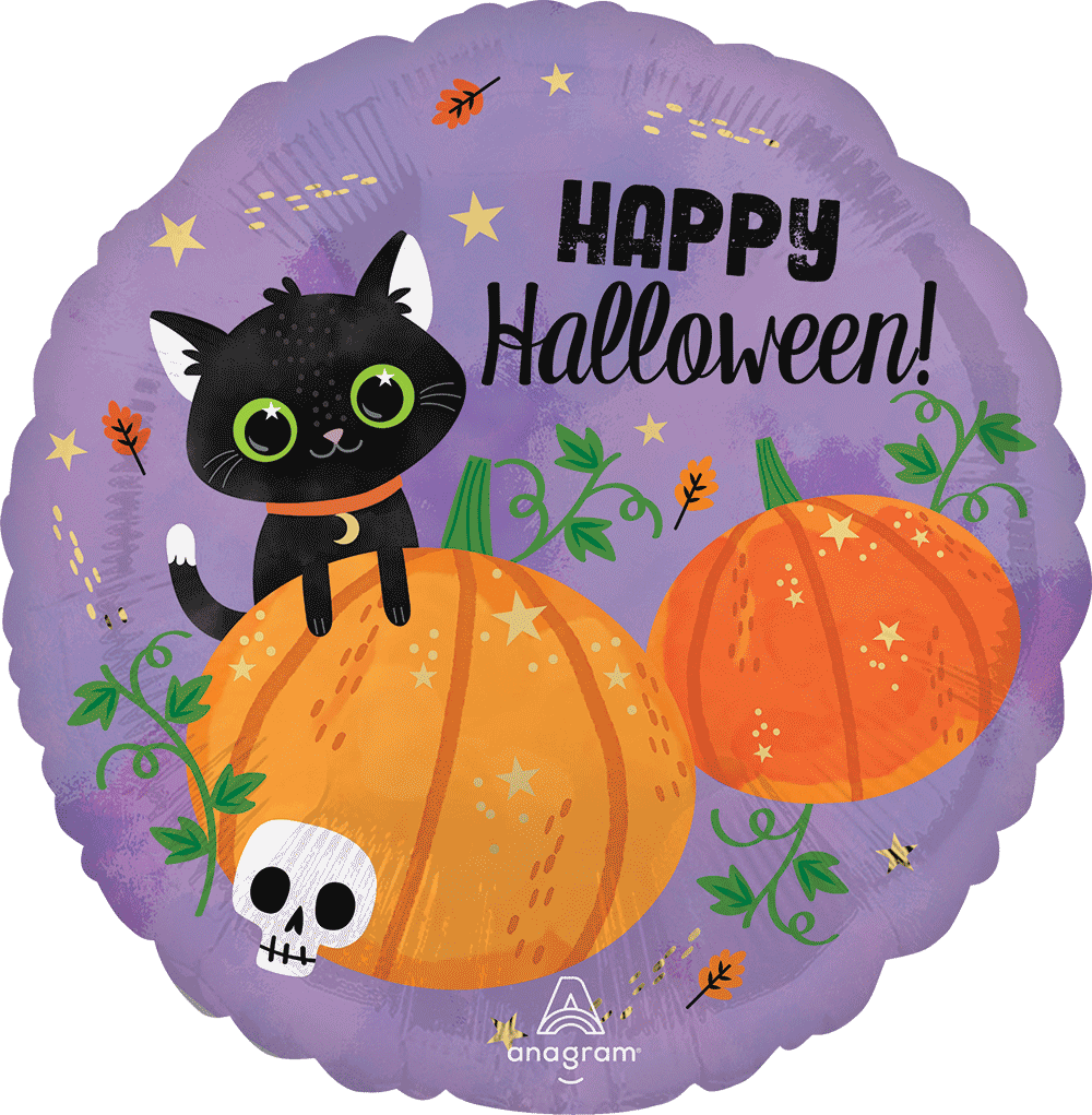 Halloween Cat & Pumpkins