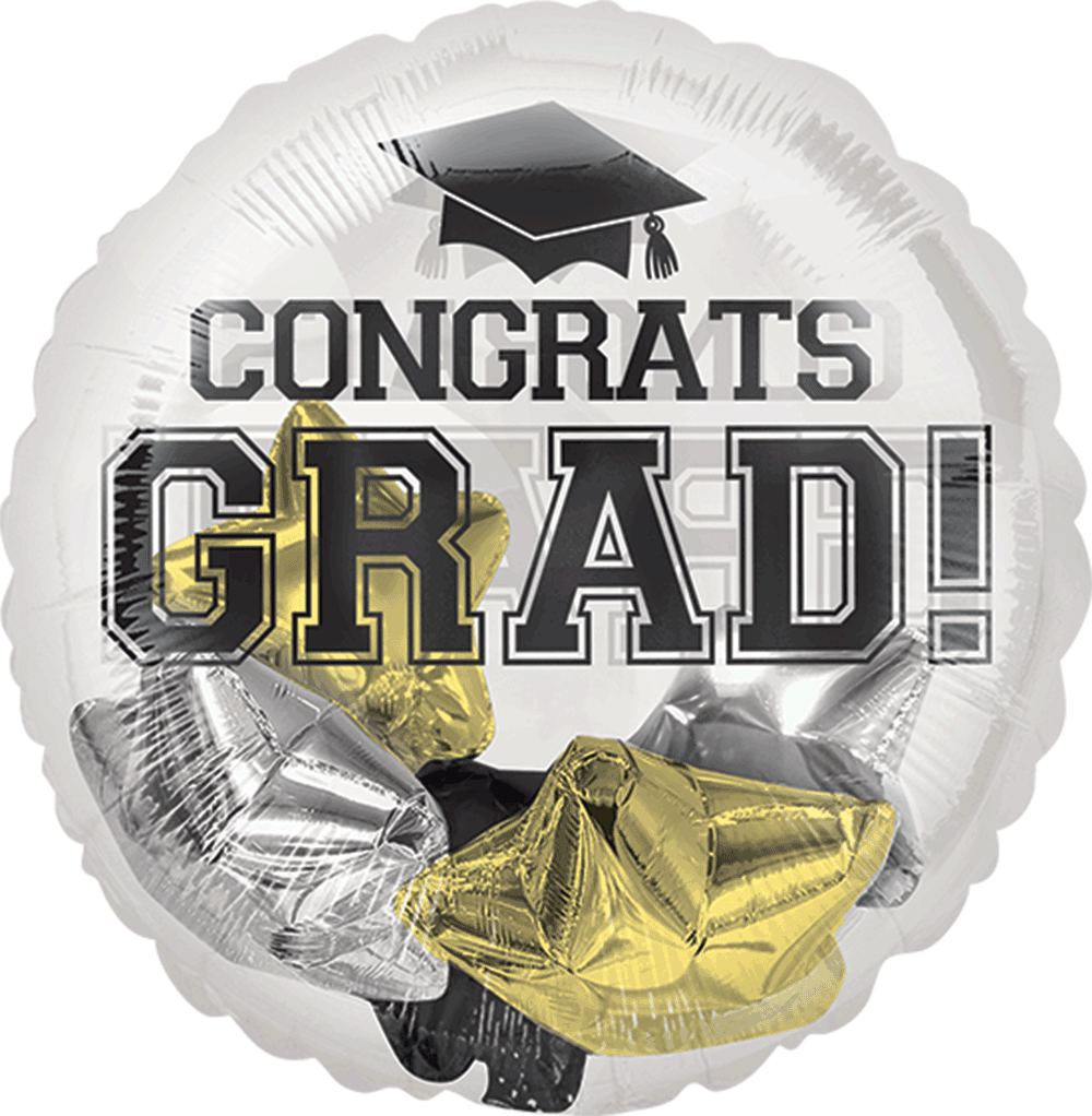 Congrats Grad Black, Silver, Gold Stars